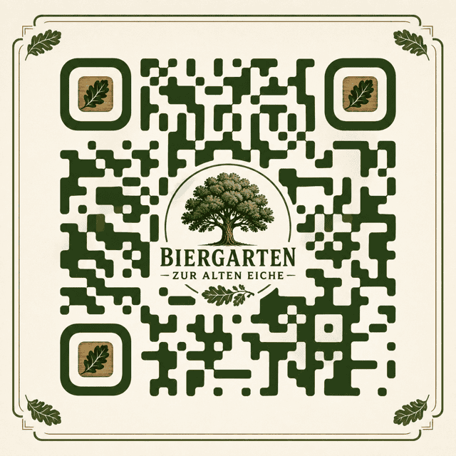 Beispiel-QR-Code: Bierdeckel mit Logo Biergarten zur Alten Eiche